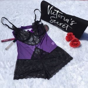 Sexy Purple Lace Romper Lingerie Sleepwear Medium